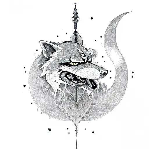 Moon snake wolf witch sword  tattoo design idea
