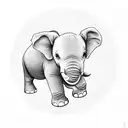 A minimalist black and grey elephant with a smiley face, symbolizing finding happiness amidst struggles with depression and anxiety tattoo design idea