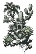 island with cactus instead of palm three  tattoo design idea
