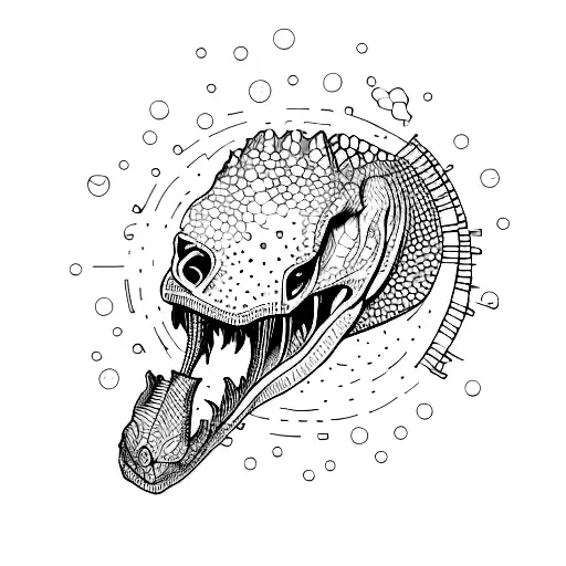 A dotwork tattoo of a fossilized dinosaur skeleton tattoo design idea