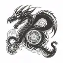 A mechanical dragon inspired by the client's favorite video game, incorporating their family members' birth dates hidden in the design tattoo design idea