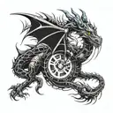 A mechanical dragon inspired by the client's favorite video game, incorporating their family members' birth dates hidden in the design tattoo design idea