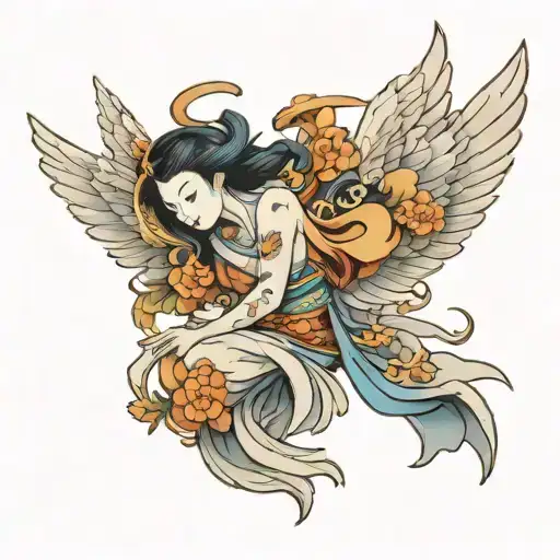 Japanese angel tattoo design idea