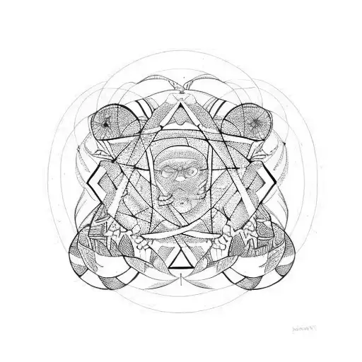 circle of witches dancing lines Black and white tattoo design idea