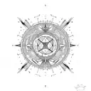 circle of witches dancing lines Black and white tattoo design idea