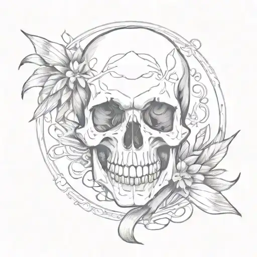 skull fuck cancer ribbon wrapped tattoo design idea