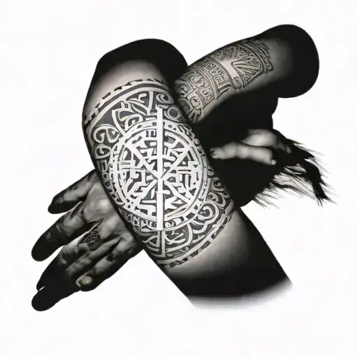 vegvesir and nordic themed sleeve, between elbow and wrist band  tattoo design idea