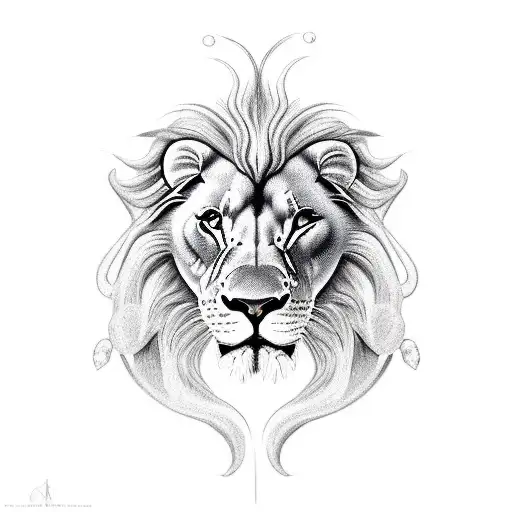 A realistic portrait of a lion and a crab intertwined, symbolizing the balance between strength and adaptability tattoo design idea