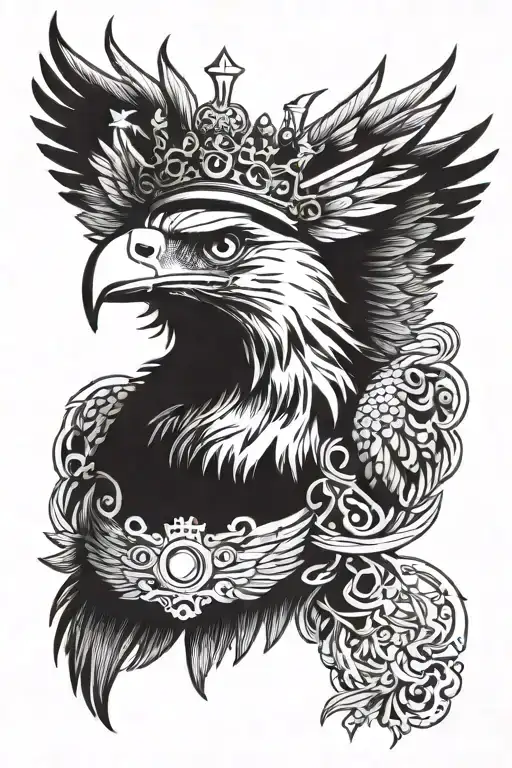 eagle face with crown and wings tattoo design idea