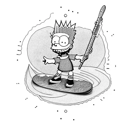 Dotwork portrait of Bart Simpson with a skateboard tattoo design idea
