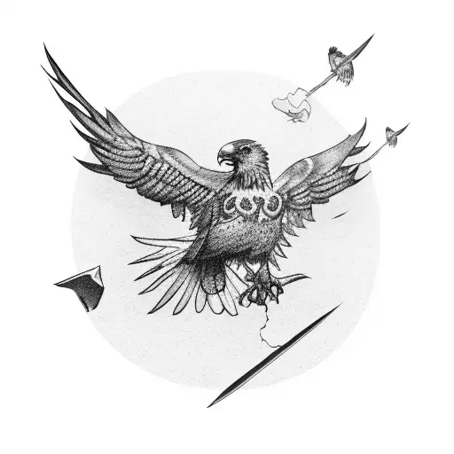 one eyed raven wings spread on top of a pile of skulls tattoo design idea