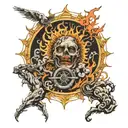 the sun burst through the clouds and fall like a circle of fire down on the hard land  scarecrows lyin’ facedown In the  tattoo design idea