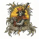 the sun burst through the clouds and fall like a circle of fire down on the hard land  scarecrows lyin’ facedown In the  tattoo design idea