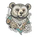 Design description: Location: Chest Size: Medium Color: Colored Details: A cheeky bear on the background, with the inscription "Misha" tattoo design idea