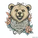 Design description: Location: Chest Size: Medium Color: Colored Details: A cheeky bear on the background, with the inscription "Misha" tattoo design idea