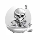 skeleton drinking coffee with a bath robe tattoo design idea