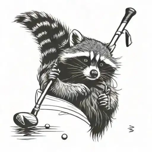 raccoon play golf lifelike tattoo design idea