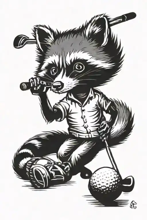 raccoon play golf lifelike tattoo design idea