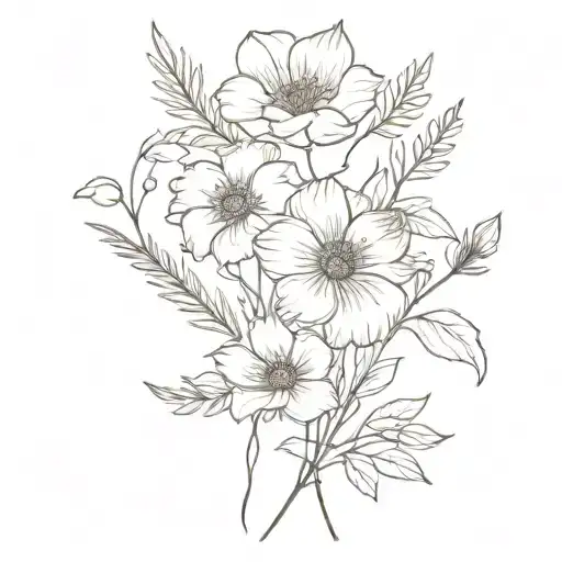 a bouquet of the January, July, October, and November birth flowers tattoo design idea