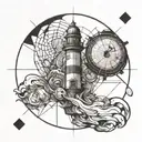 titan atlas holding the world, a lighthouse, stoicism tattoo design idea