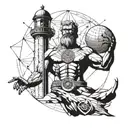 titan atlas holding the world, a lighthouse, stoicism tattoo design idea