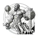 titan atlas holding the world, a lighthouse, stoicism tattoo design idea