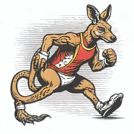 A kangaroo with boxing gloves and red shorts in a dynamic boxing stance tattoo design idea