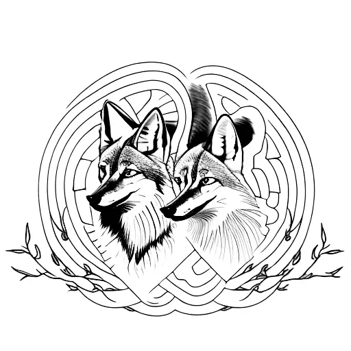 back tattoo,  two maned wolves  tattoo design idea