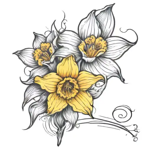Create a tattoo of a daffodil with the cursive letter j in the stem tattoo design idea
