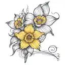Create a tattoo of a daffodil with the cursive letter j in the stem tattoo design idea