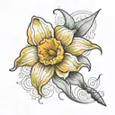 Create a tattoo of a daffodil with the cursive letter j in the stem tattoo design idea