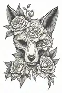 fox skull and peony flowers tattoo design idea