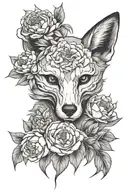 fox skull and peony flowers tattoo design idea