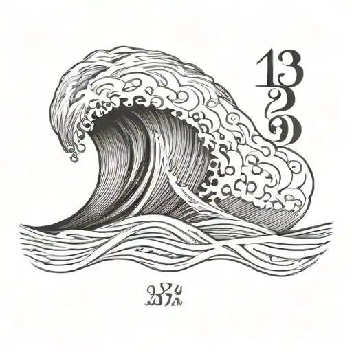 A stylized wave design with the numbers of Laguna Beach coordinates hidden within the waves tattoo design idea