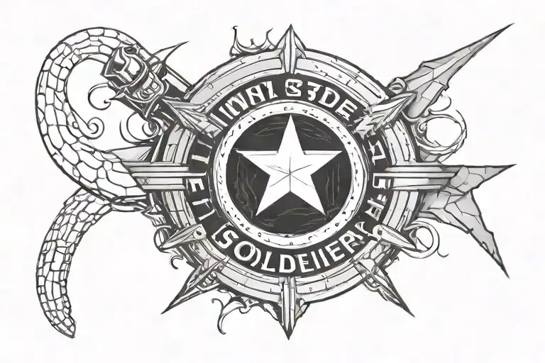 the verse "I'm taking no orders, I'm gonna be nobody's soldier" forming the winter soldier shield tattoo design idea