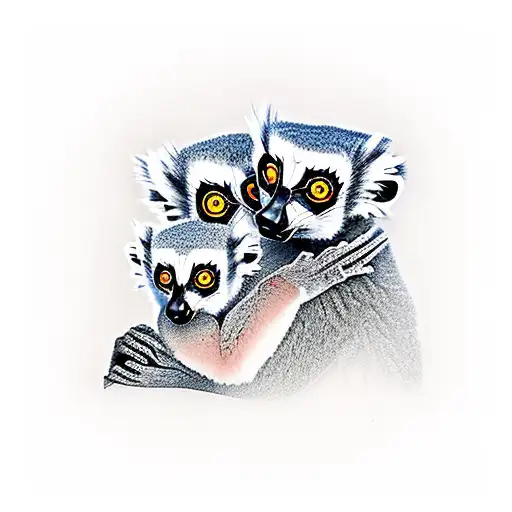 mum dad and baby lemur tattoo design idea