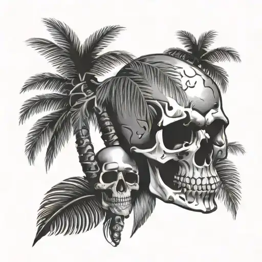 skull and palm tree tattoo design idea