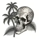 skull and palm tree tattoo design idea