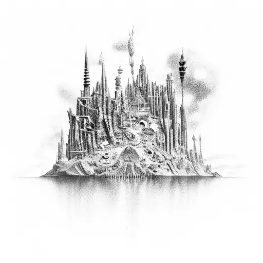 Surreal underwater city tattoo design idea