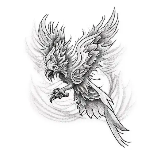 flying angry black white phoenix leg tattoo tattoo design idea