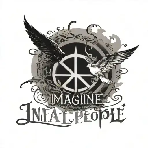 Lyrics "Imagine all the people" with john lennon logo tattoo design idea