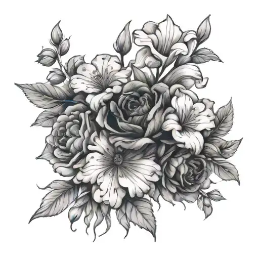 June August September December birth flower bouquet tattoo design idea