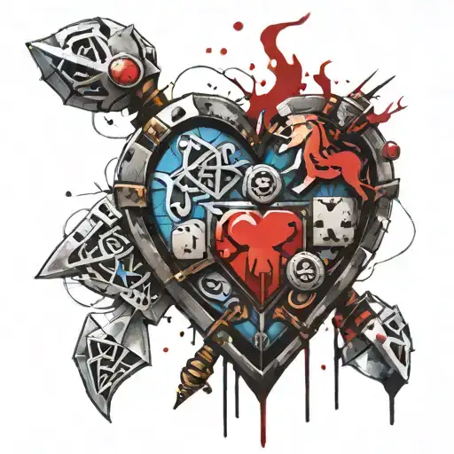 heart container with 3 zelda ocarina of time gems in its corners tattoo design idea