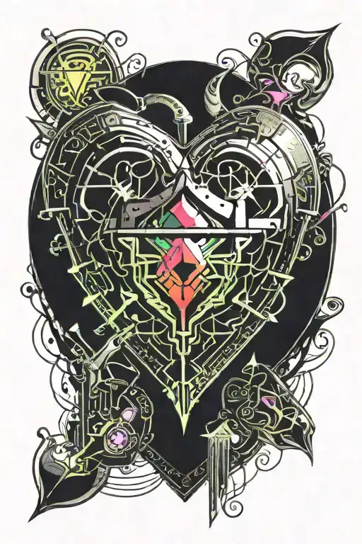 Heart with gems of zelda ocarina of time tattoo design idea