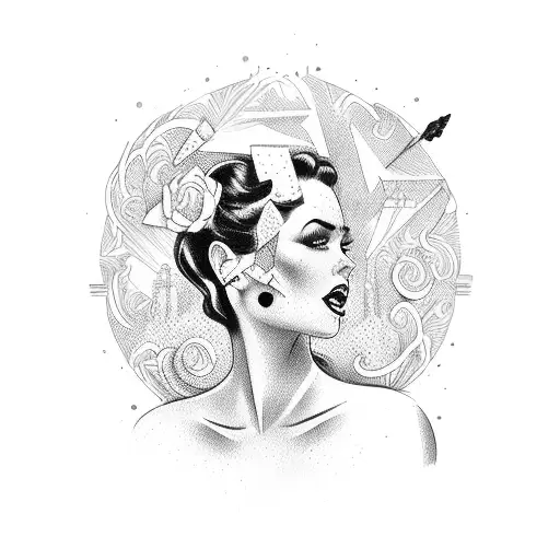 pinup nude girl in front of Los Angeles sign  tattoo design idea