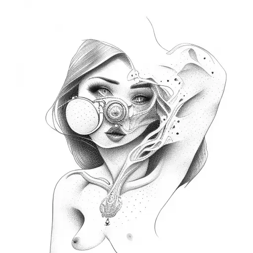 old school nude girl saddling bomb tattoo design idea