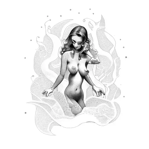 pinup nude girl in front of Los Angeles  tattoo design idea