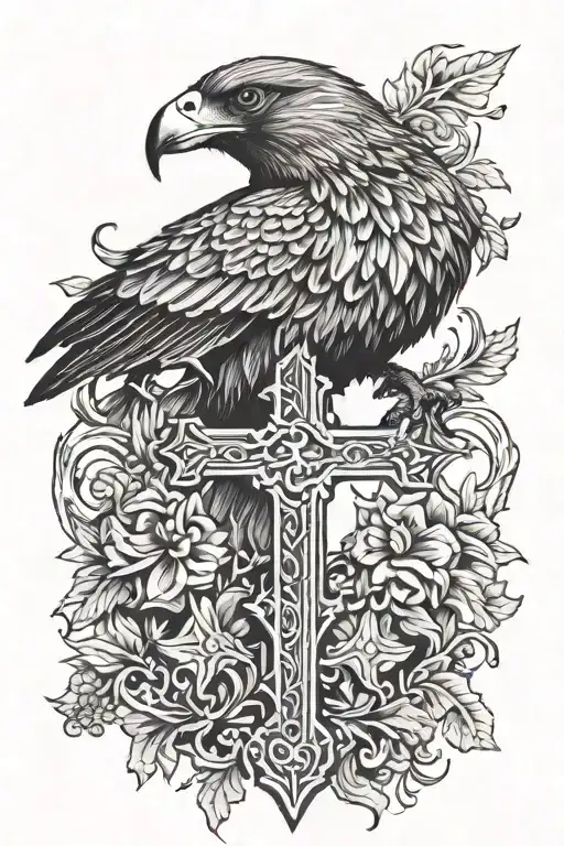 Cross and Buzzard side profile tattoo design idea