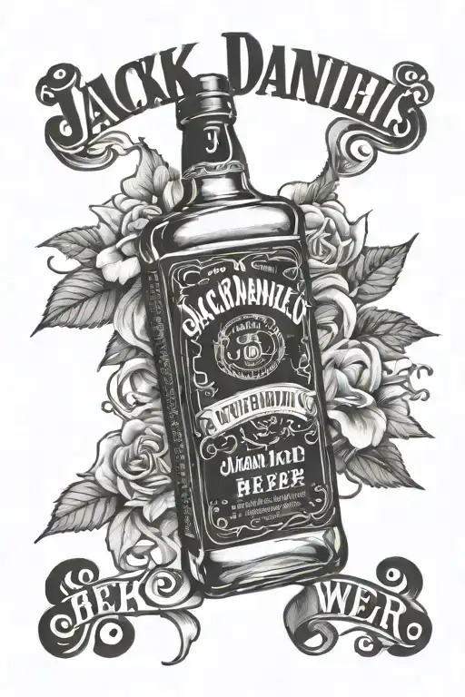 bottle of Jack Daniels with I wish u were beer above it  tattoo design idea