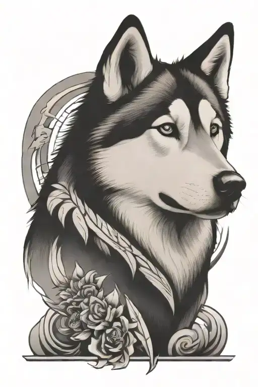 Alaskan Malamute sleeve tattoo design featuring elements tattoo design idea
